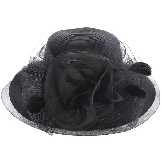 Malu | Floral Mesh Ribbon w/ Feathers Derby Hat