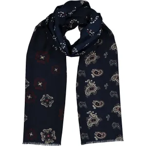 MALVA - Blue paisley, floral and dots wool hand made scarf