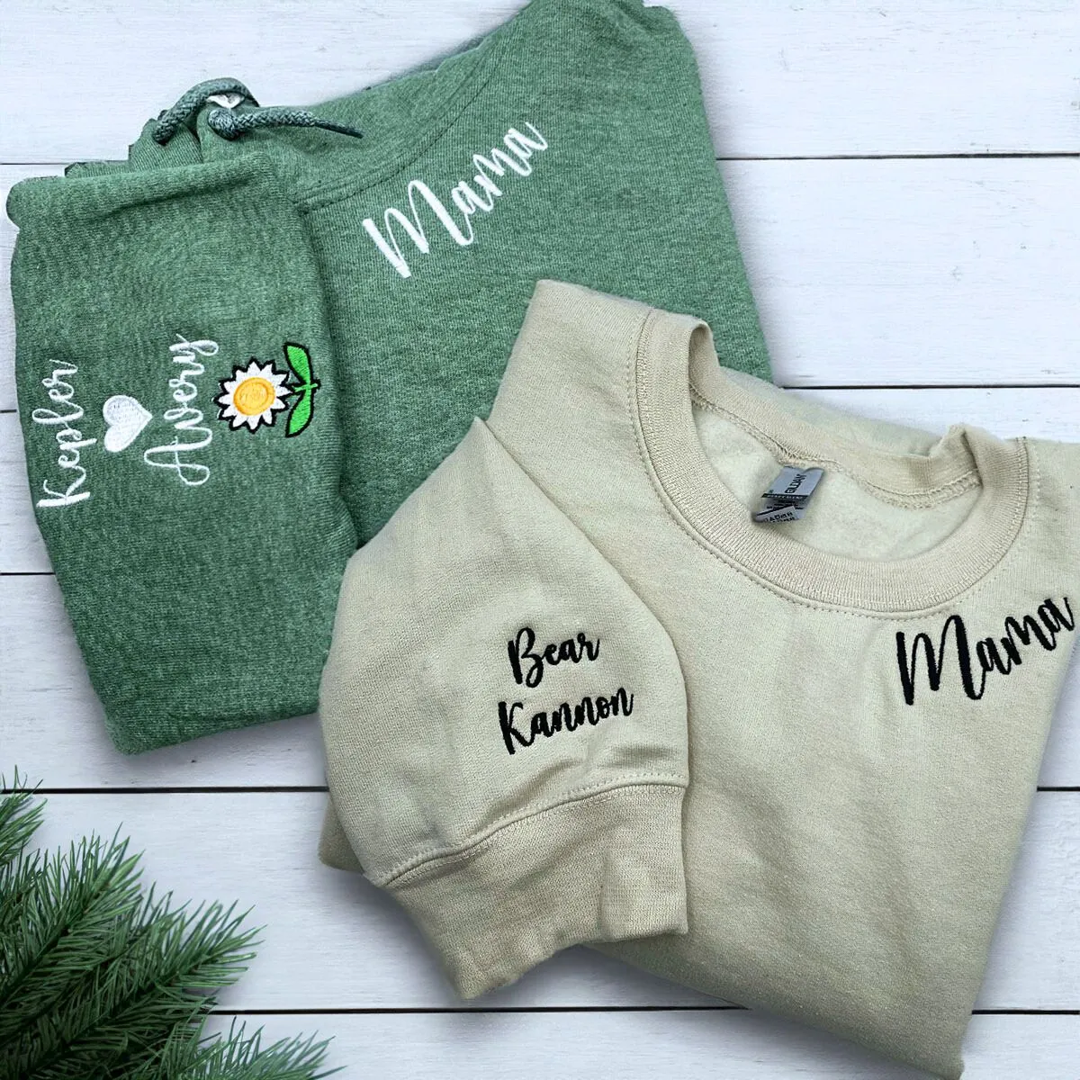 Mama Twin Pack: Embroidered Crewneck Sweatshirt & Hoodie