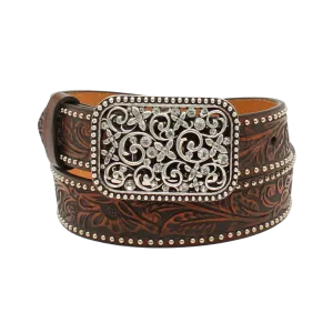 M&F Ariat Girl's Floral Embroired Brown Belt