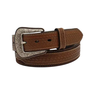 M&f Men's Ariat Basket Weave Tab Round Concho Leather Belt