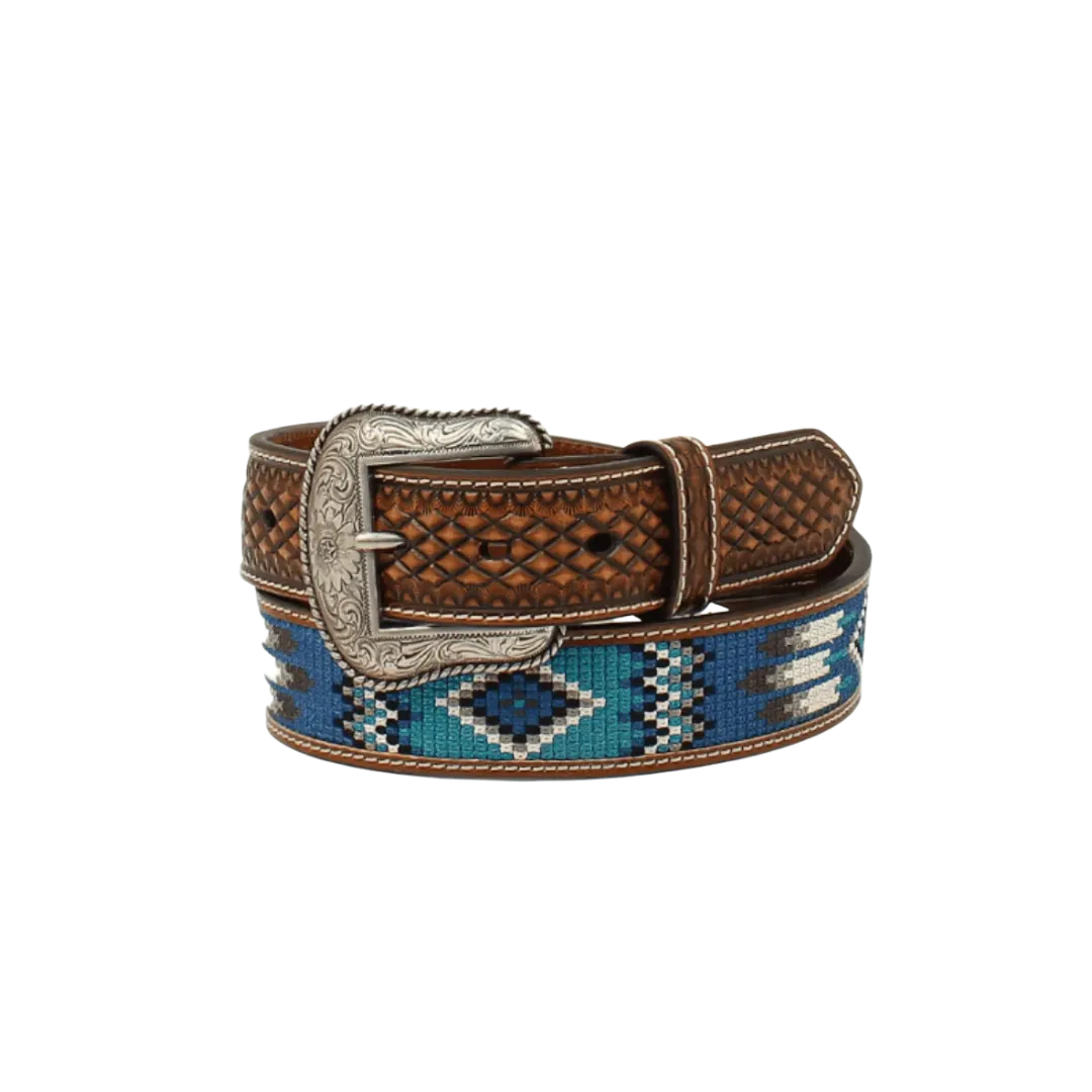 M&F Men's Ariat Southwestern Embroidered Brown Blue Belt