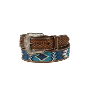 M&F Men's Ariat Southwestern Embroidered Brown Blue Belt