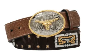 M&F Men's Bull Head Brindle Belt