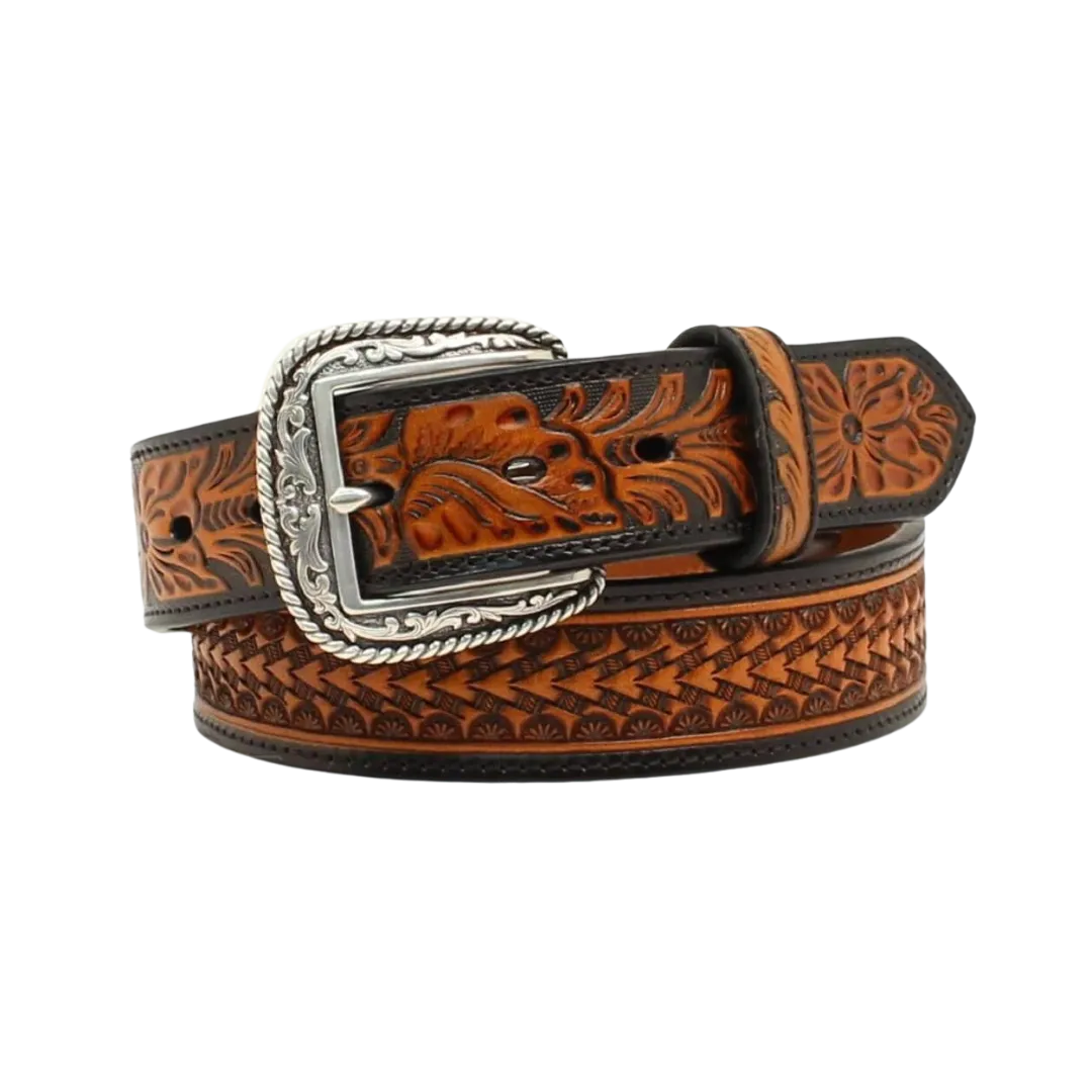 M&F Men's Embossed Floral Two Tone Belt