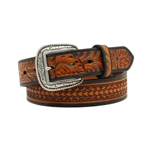 M&F Men's Embossed Floral Two Tone Belt