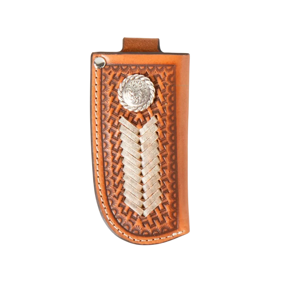 M&F Nocona Men's Knife Sheath Leather Weave Concho Rawhide Laced Tan