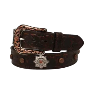 M&F Women's Ariat Floral Embossed Brown Belt