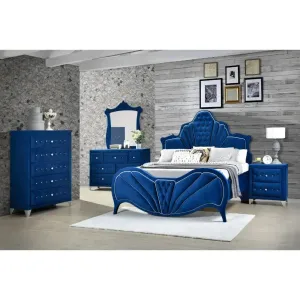 Manchester Queen Bed, Blue Velvet