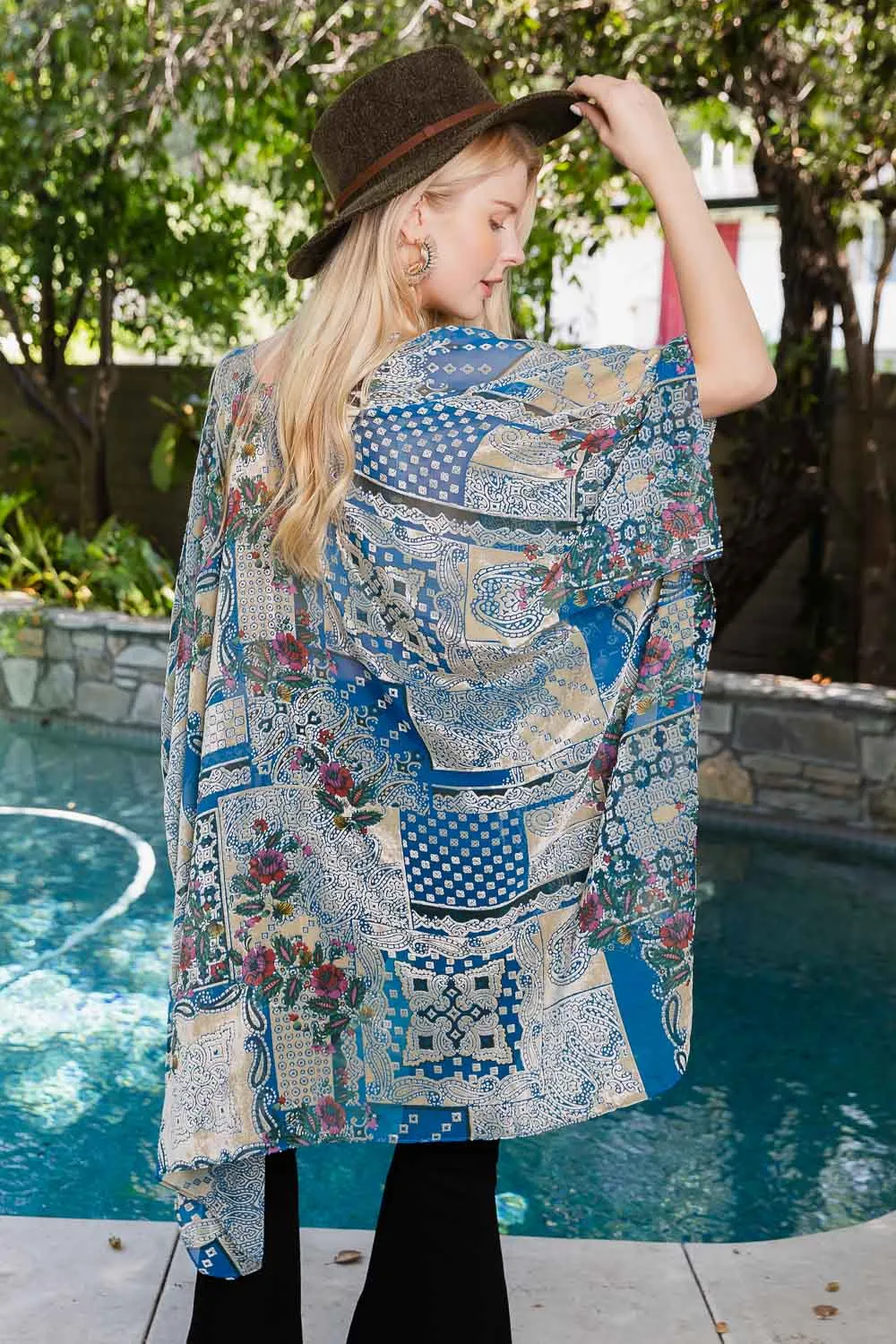 Mandala Bloom Intricate Velvet Henna Pattern Kimono