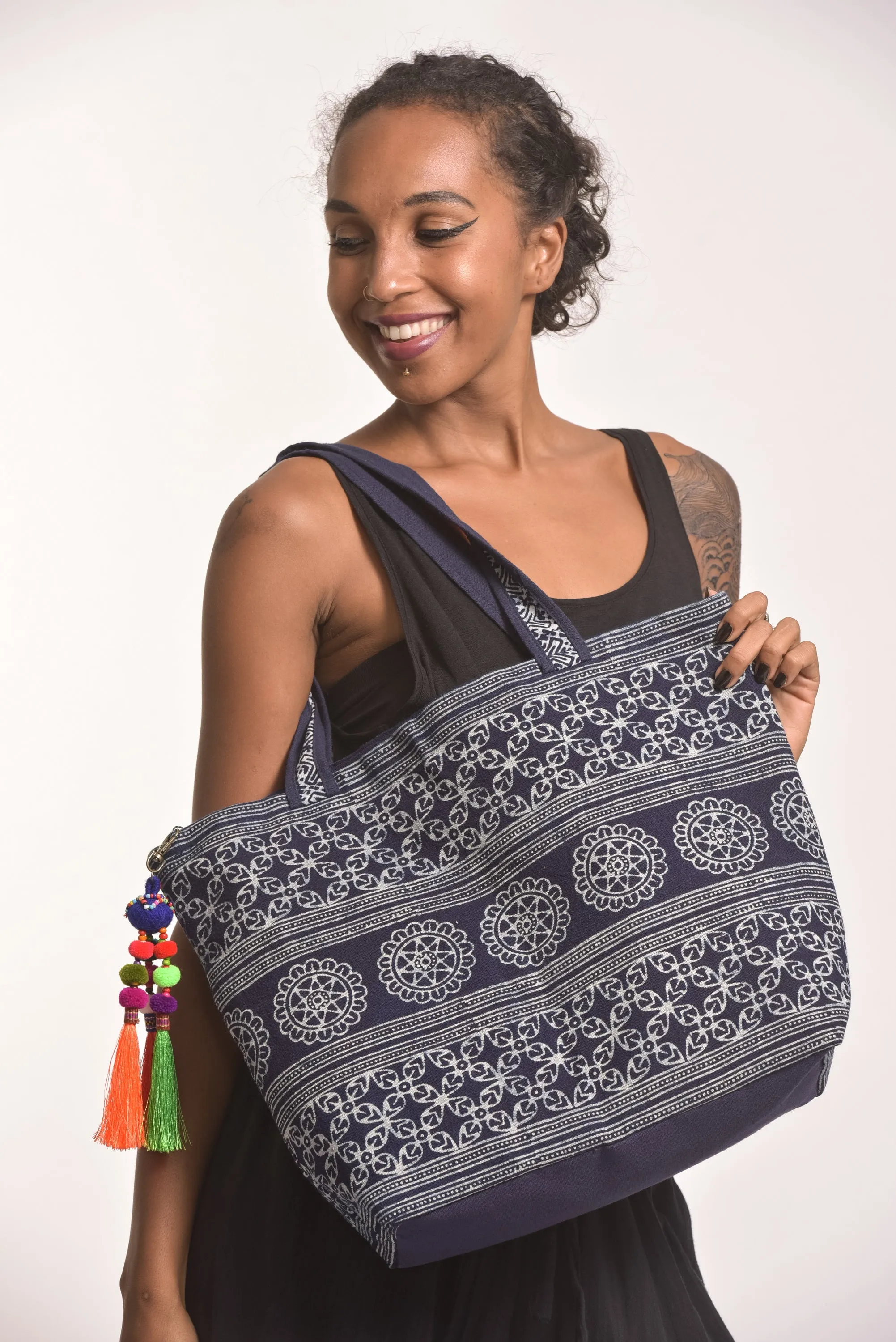 Mandala Hmong Indigo Batik Tote Bag