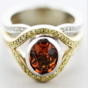 Mandarin Garnet Fancy-Colored Diamond Two-Tone Gold Ring