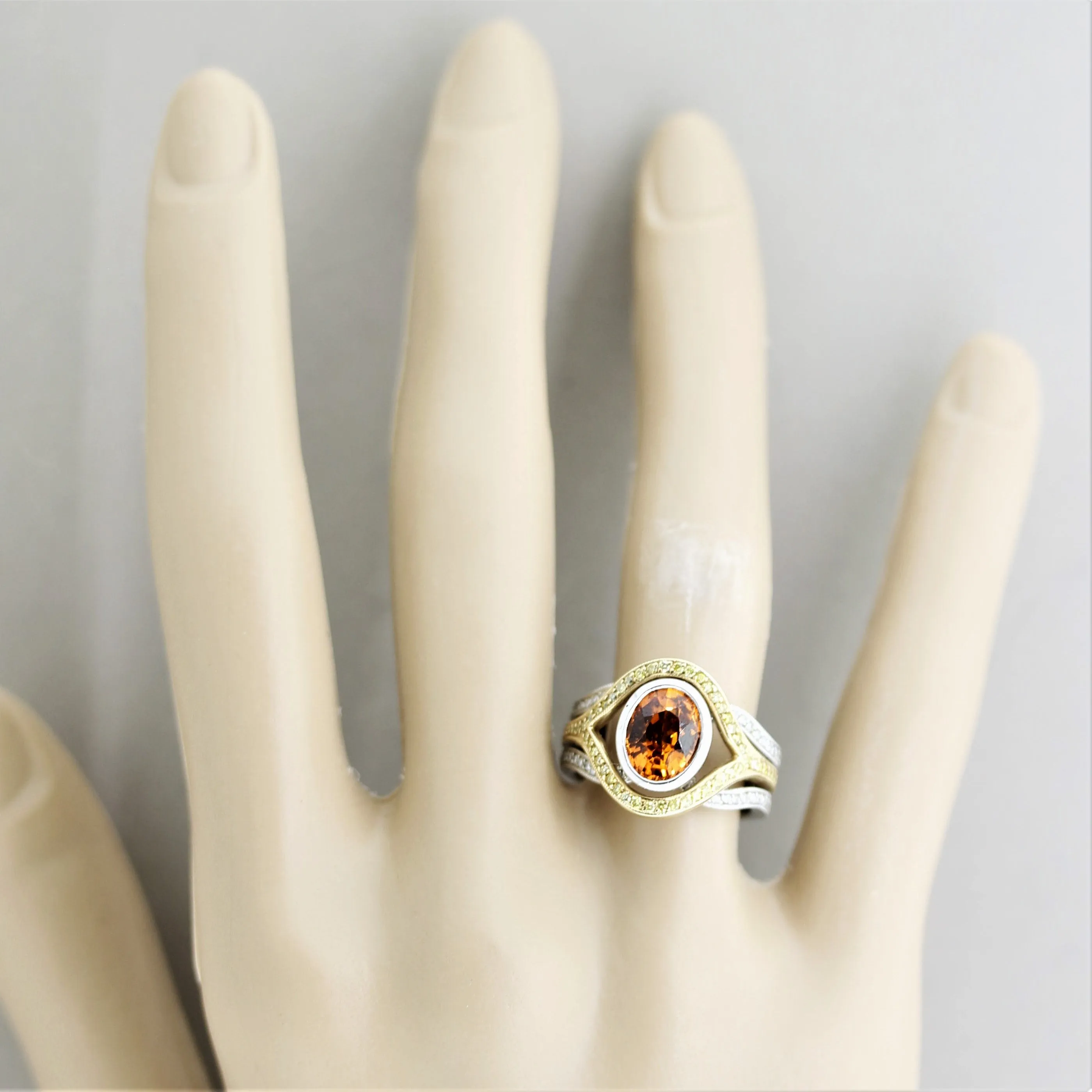 Mandarin Garnet Fancy-Colored Diamond Two-Tone Gold Ring