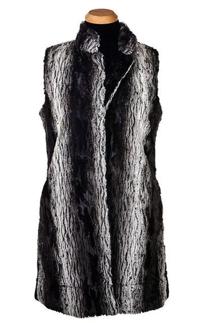 Mandarin Vest, Reversible less pockets - Luxury Faux Fur in Smouldering Sequoia with Cuddly Fur in Black