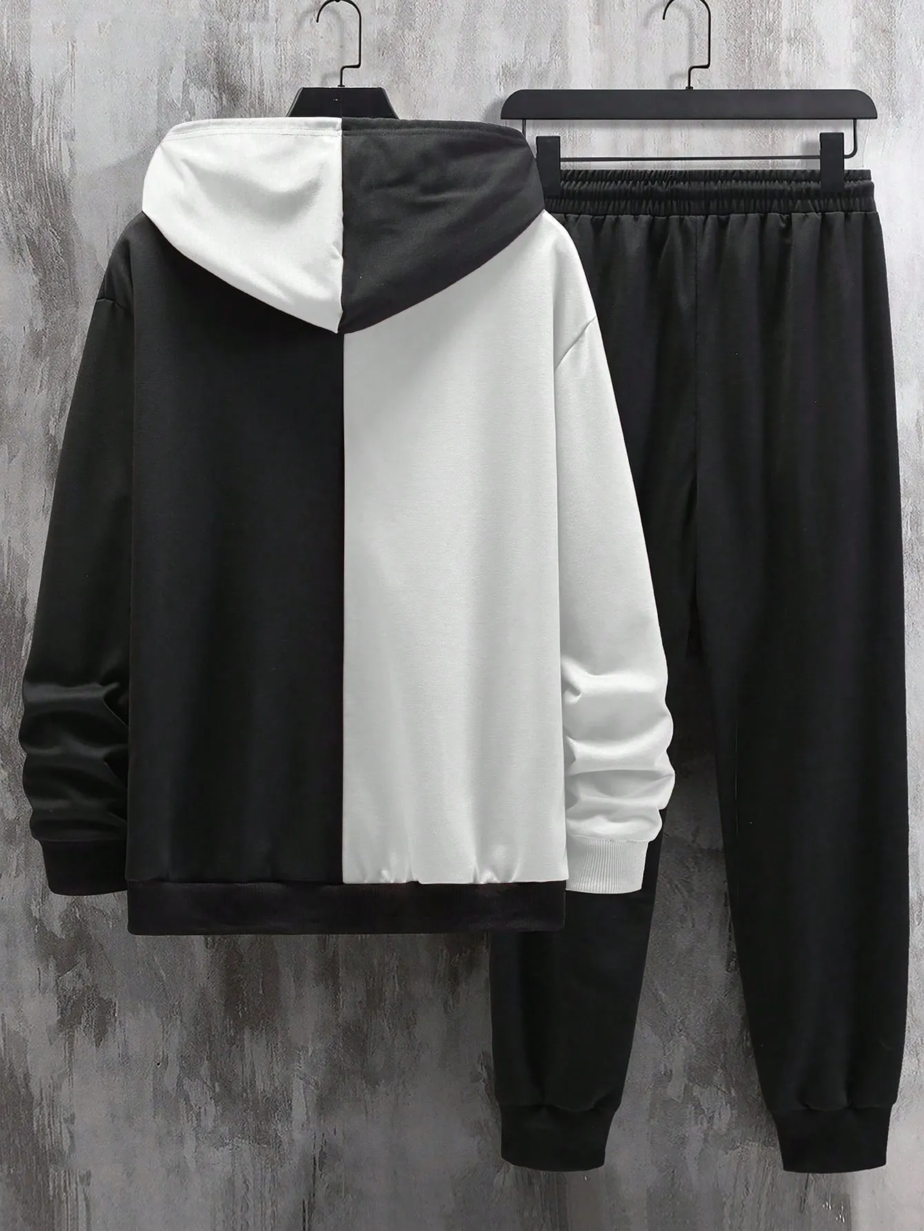 Manfinity Men Bear & Letter Graphic Two Tone Drawstring Hoodie & Sweatpants