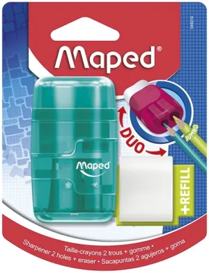 Maped Connect 2Hole Sharpner-Eraser Translucent Display of 20Pcs