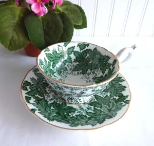 Maple Time Chintz Cup And Saucer Coalport Bone China Green Leaves 1949-1960