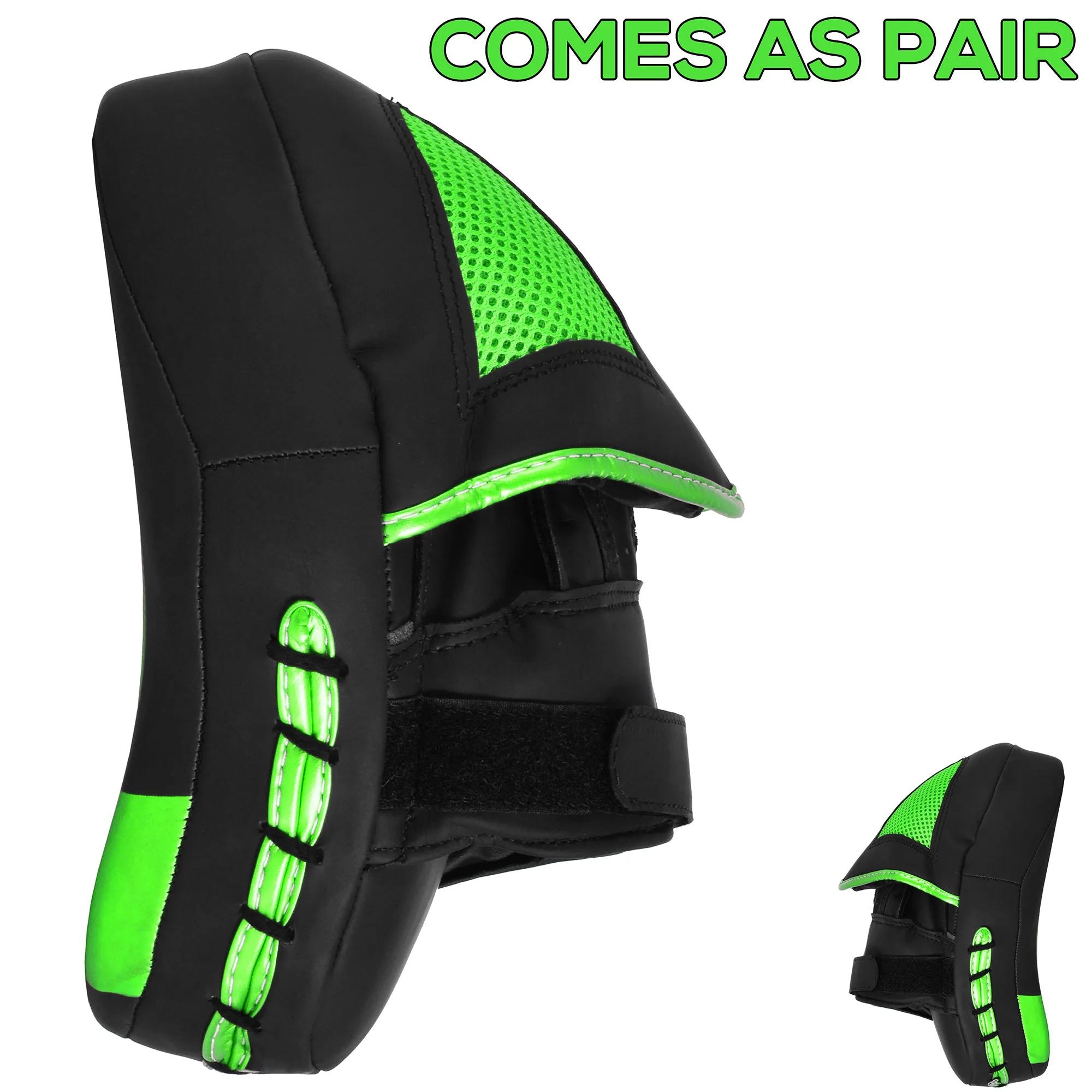 MAR-195H | Black & Green Hybrid Curved Focus Mitts