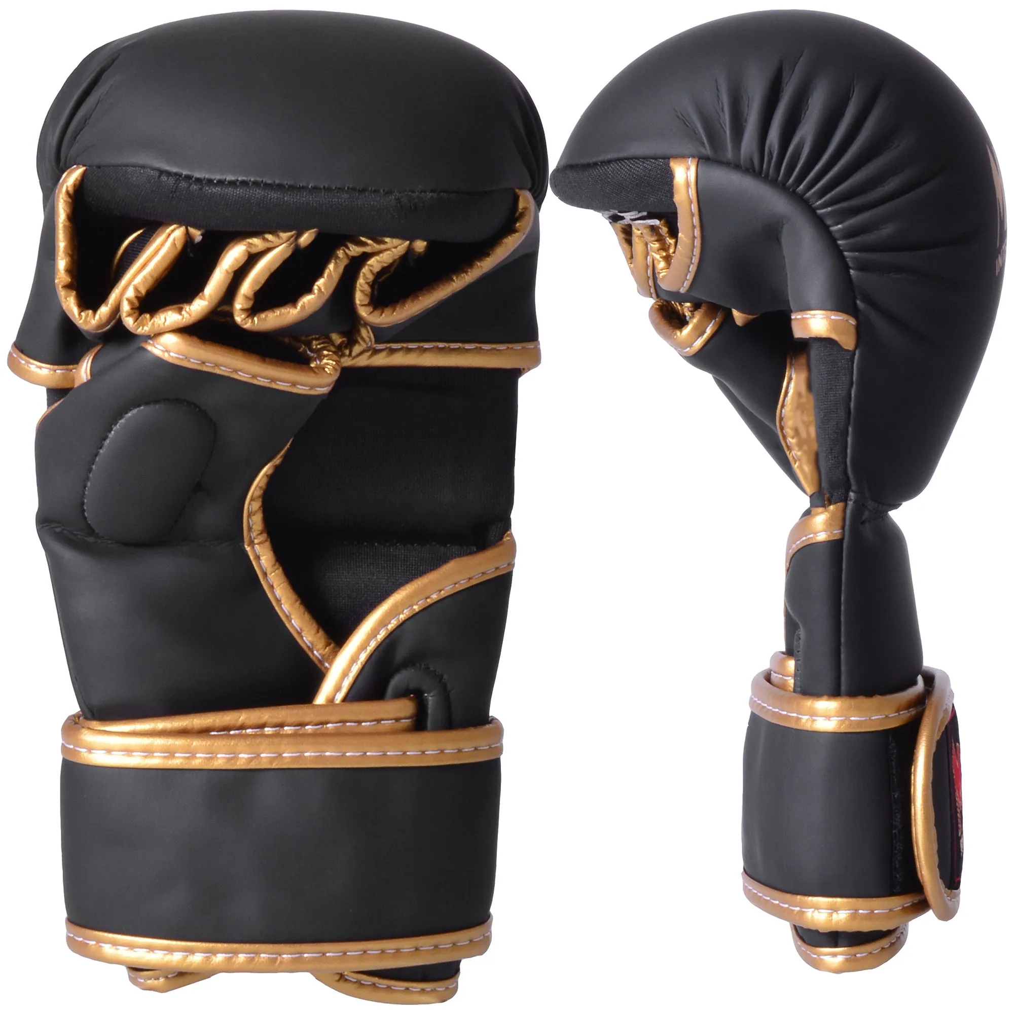 MAR-233E | Rex Leather Black Amateur MMA Gloves w/ Gold Piping