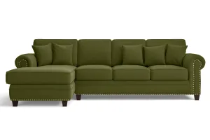 Marano 4 Seater Left Hand Facing Chaise Lounge Corner Sofa Olive Linen Fabric