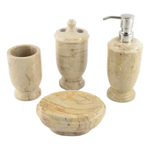 Marble Bathroom Accessory Sets | Sahara Beige 4-Piece Set of Atlantic Collection