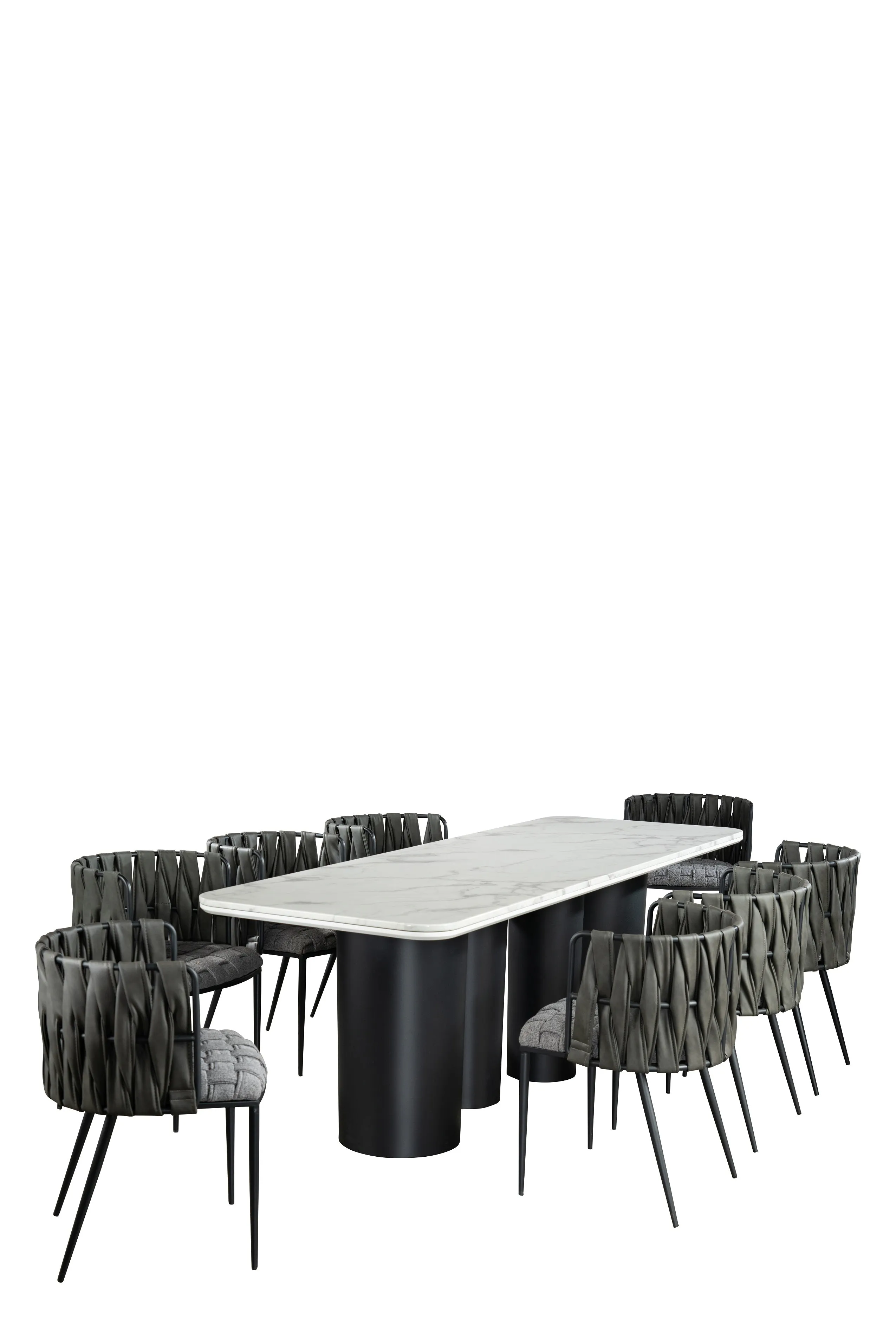 Marble Top 92 inch Balmain Dining Set with Gray Chairs