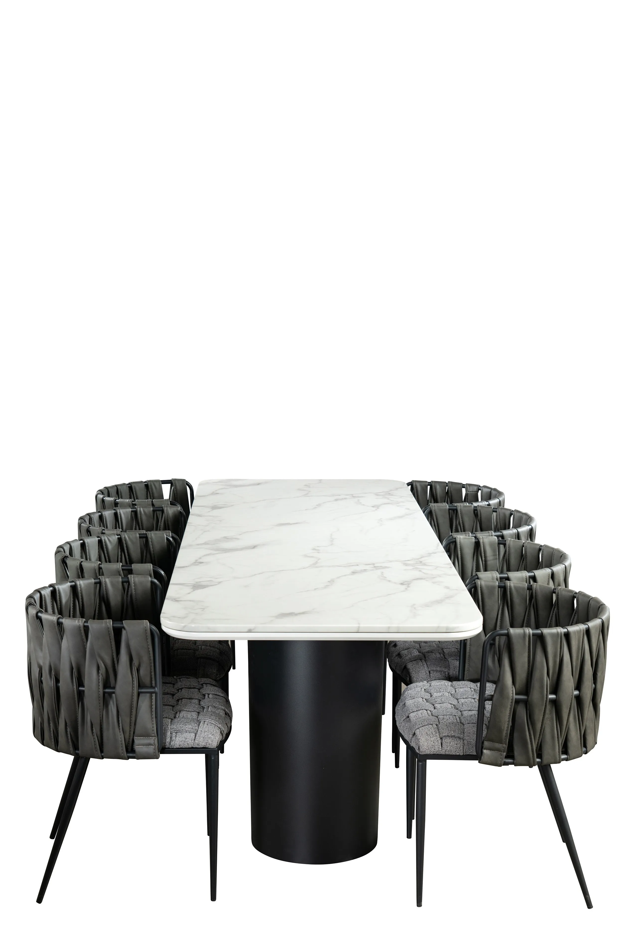 Marble Top 92 inch Balmain Dining Set with Gray Chairs