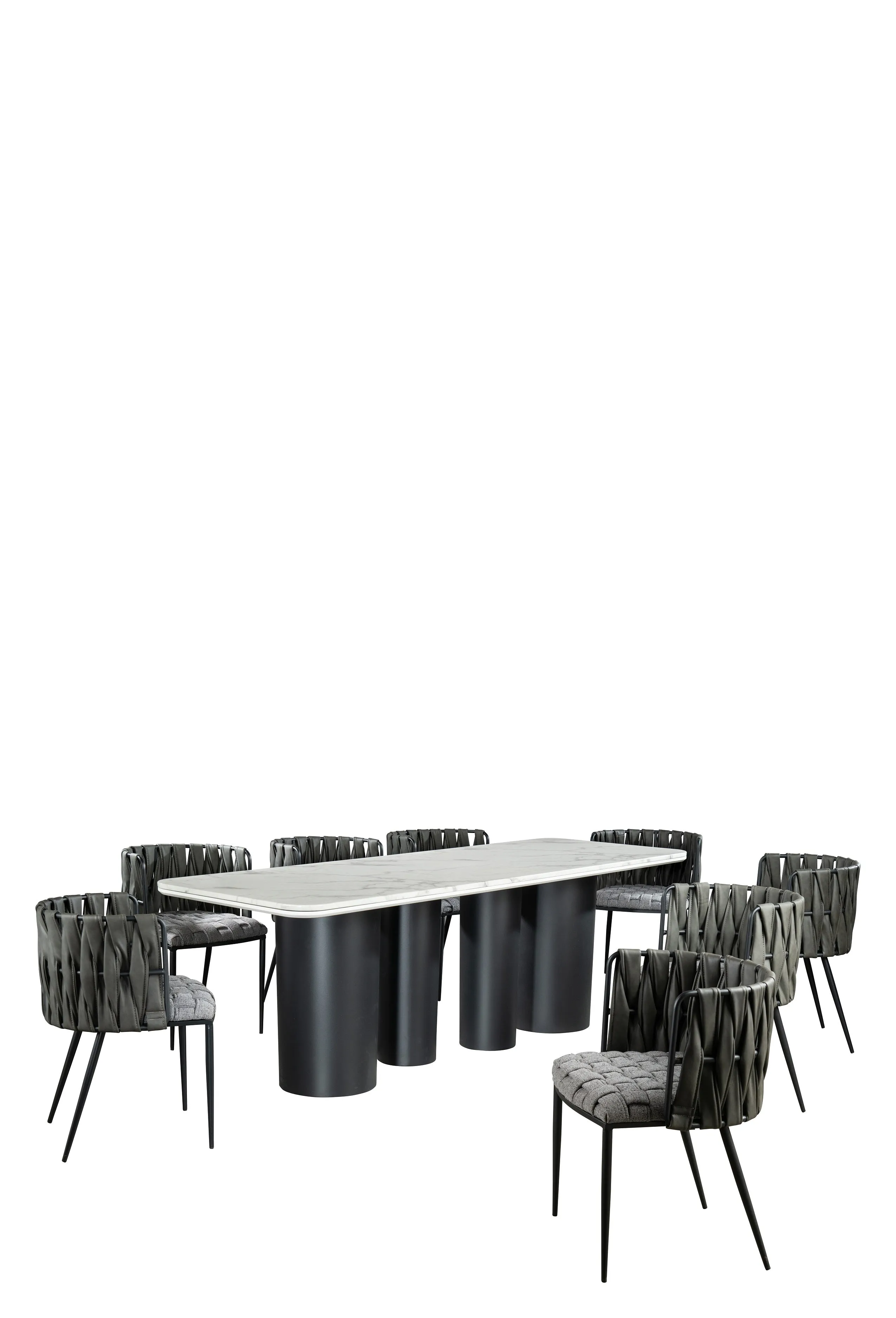 Marble Top 92 inch Balmain Dining Set with Gray Chairs