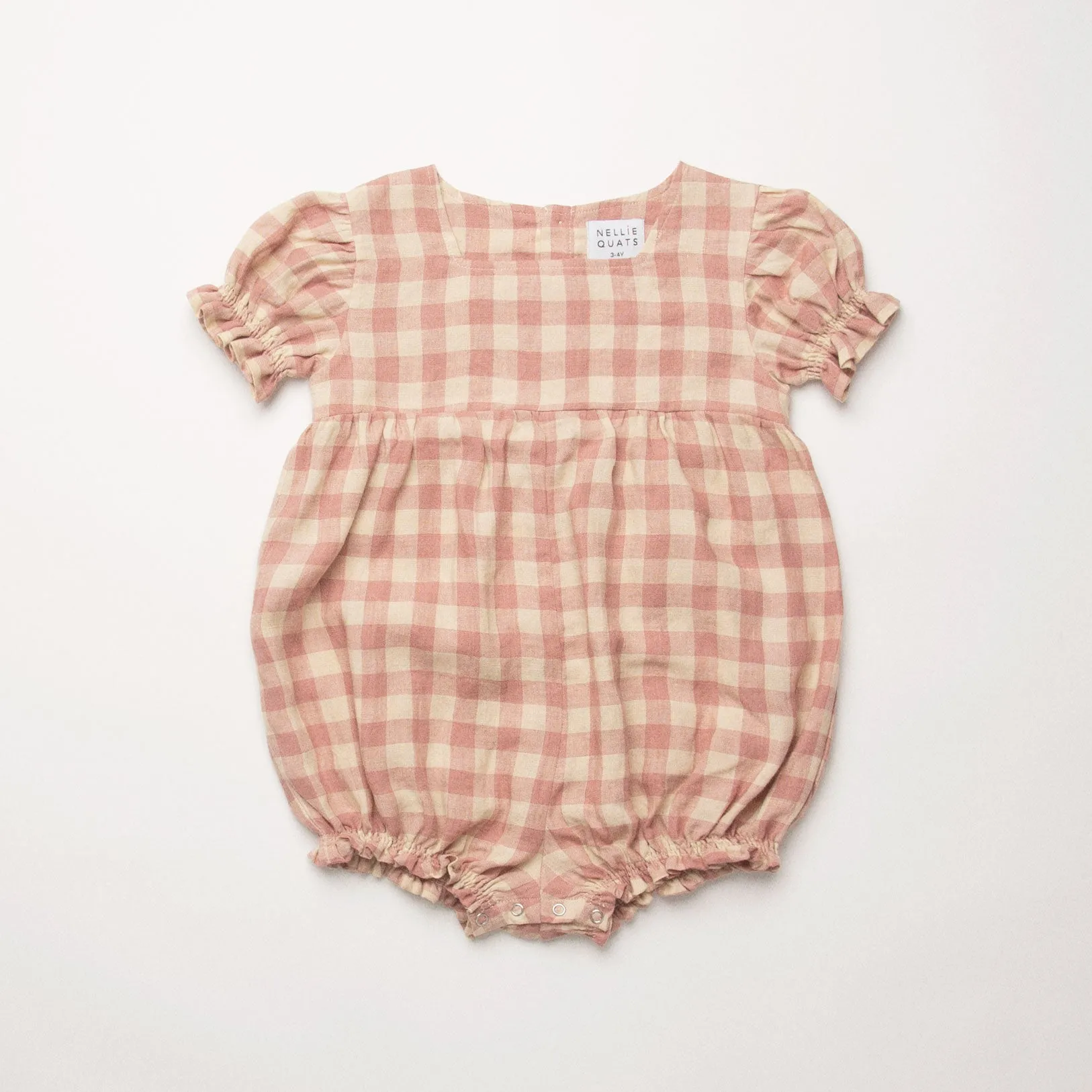 Marbles Romper - Rose Check Linen