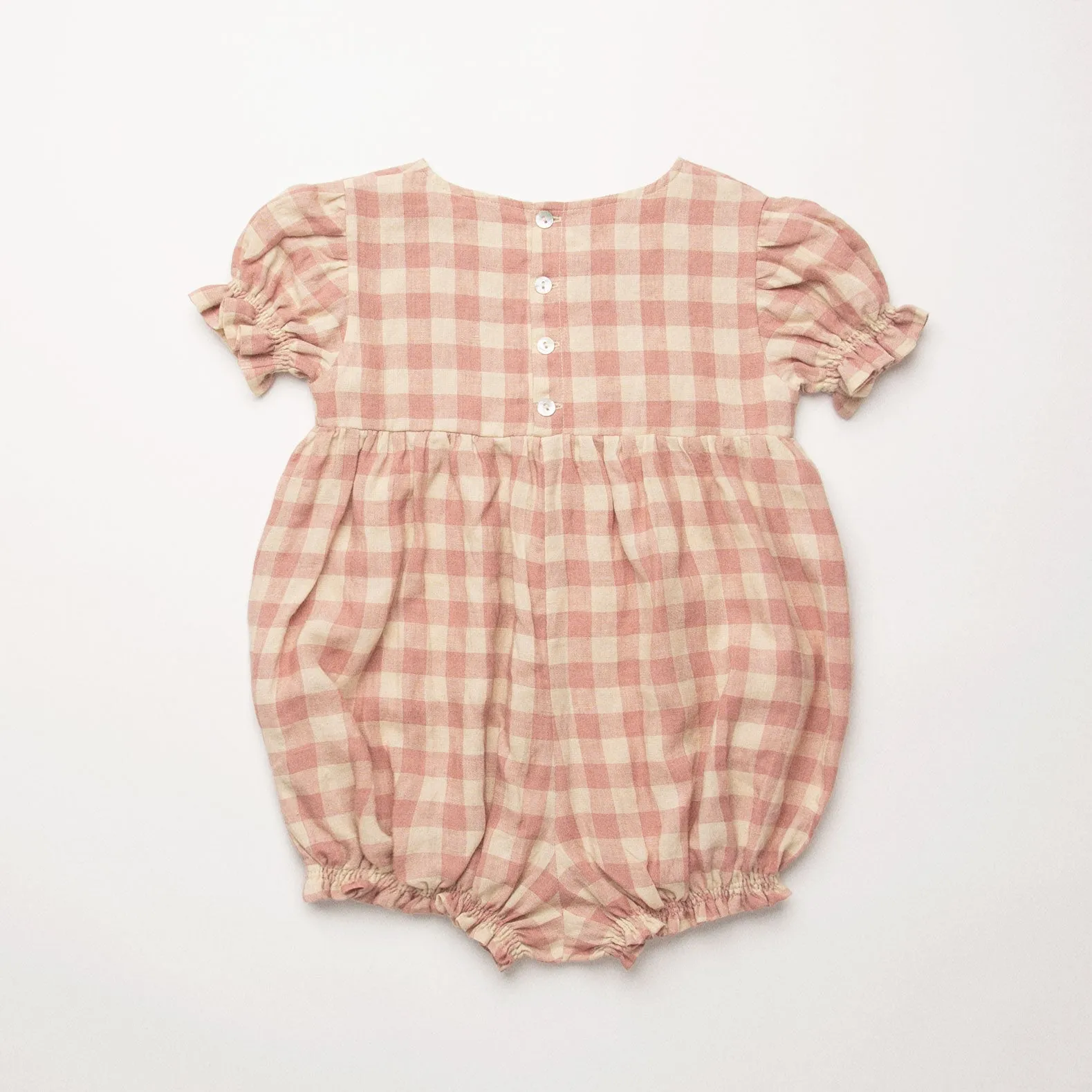 Marbles Romper - Rose Check Linen