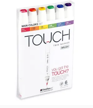 MARCADORES TOUCH TWIN BRUSH 6 COLORES TONOS PRIMARIOS