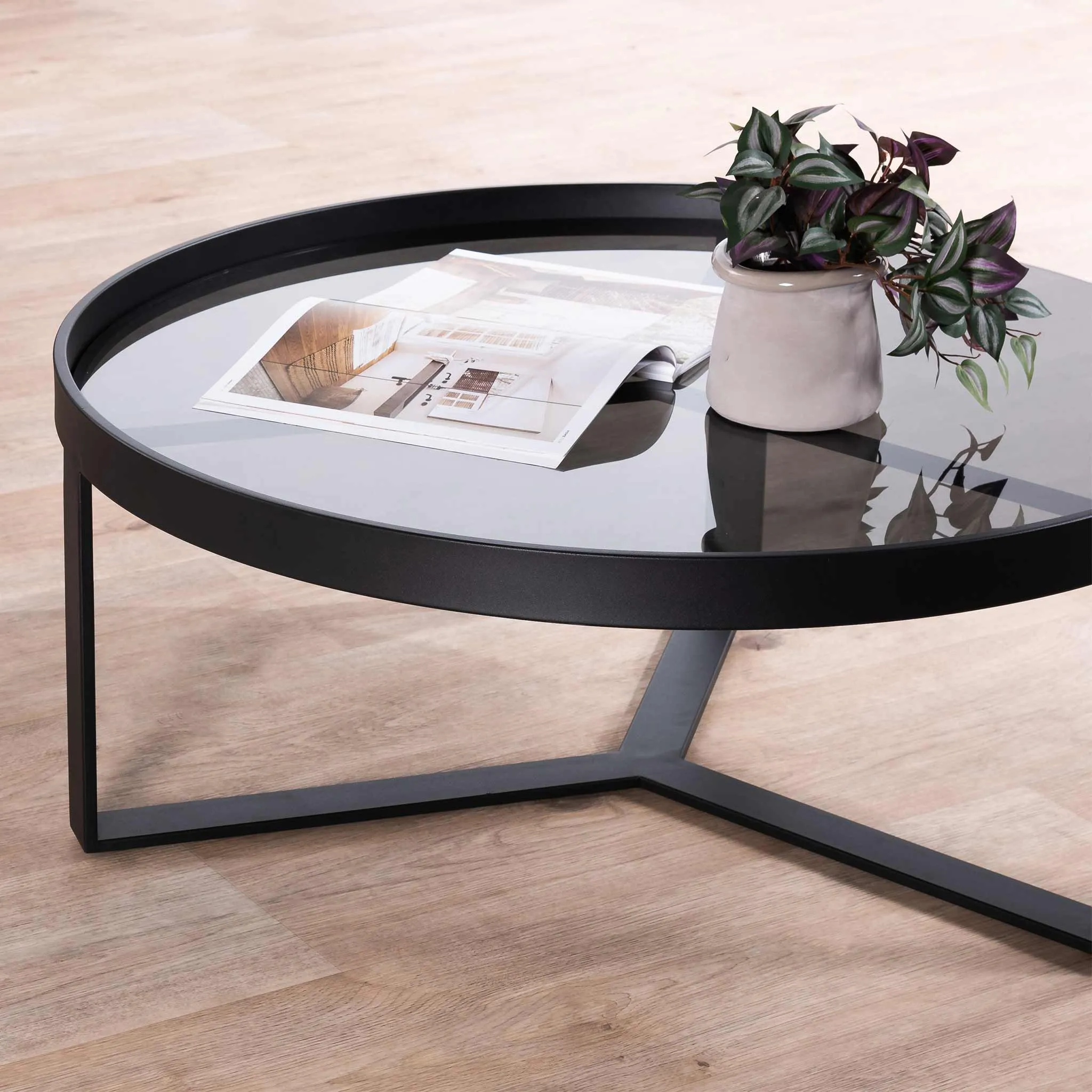 Marcel 90cm Glass Round Coffee Table - Large