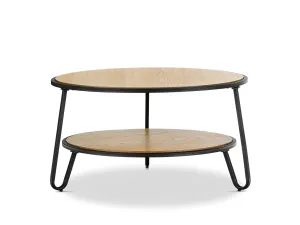 Marcelle 74cm Round Coffee Table - Light Oak Top Black Frame