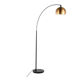 March Contemporary Floor Lamp in Black Marble and Black Metal with Antique Brass Metal Shade by LumiSource