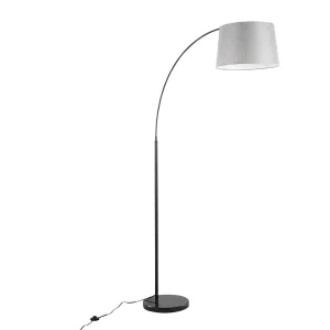 March Contemporary Floor Lamp in Black Marble and Black Metal with Grey Linen Shade by LumiSource