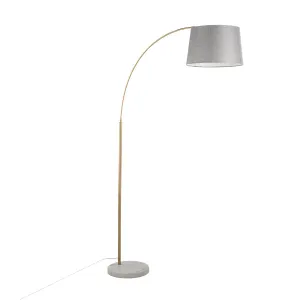 March Contemporary Floor Lamp in White Marble and Antique Brass Metal with Grey Linen Shade by LumiSource