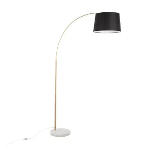 March Contemporary Floor Lamp in White Marble and Antique Brass with Black Linen Shade Metal by LumiSource