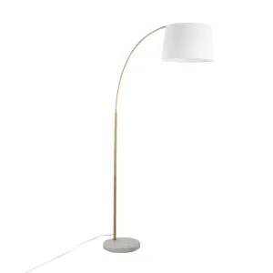 March Contemporary Floor Lamp in White Marble and Antique Brass with White Linen Shade Metal by LumiSource