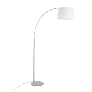 March Contemporary Floor Lamp in White Marble and Nickel with White Linen Shade by LumiSource