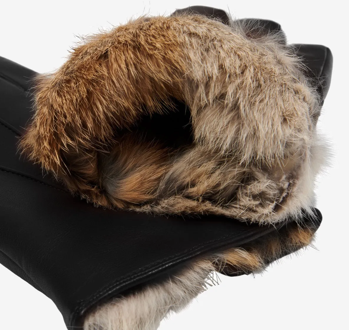 Marco (black) - Italian lambskin leather gloves with brown fur lining