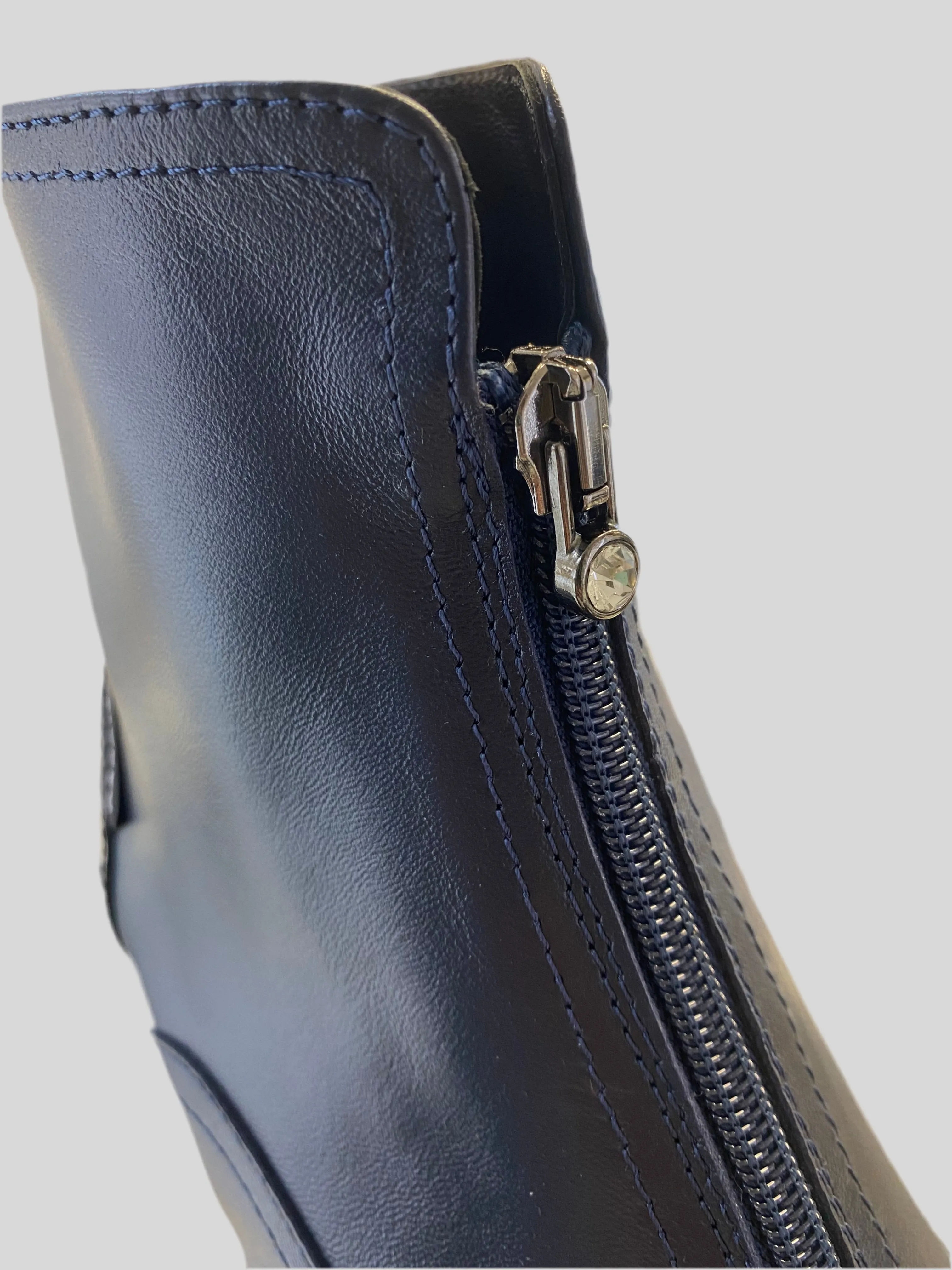 Marco Moreo Navy Leather Wedge Ankle Boot with Zip