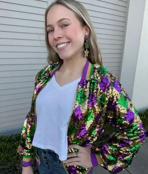 Mardi Gras Flounce Sleeve Sequin Jacket