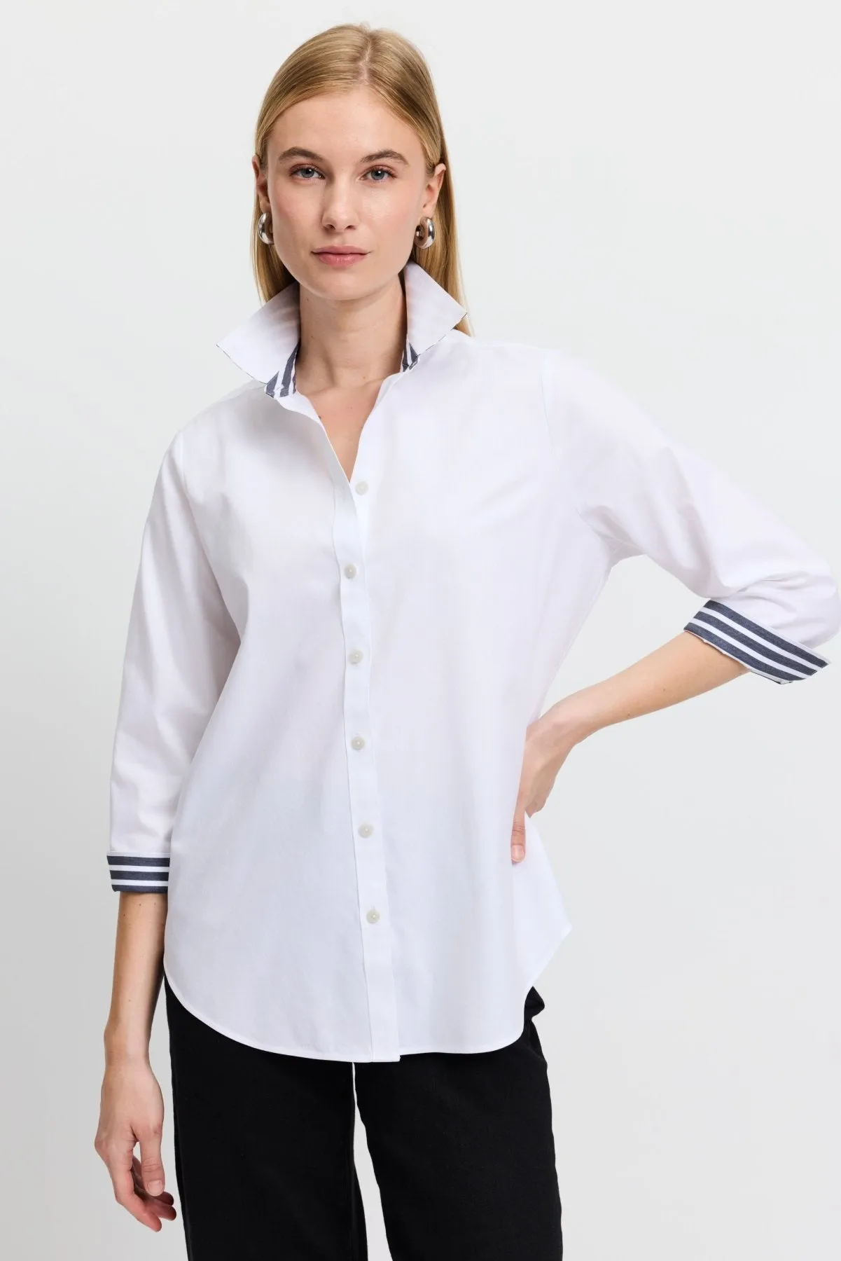 Margie Pinpoint No Iron Stripe Detail Shirt