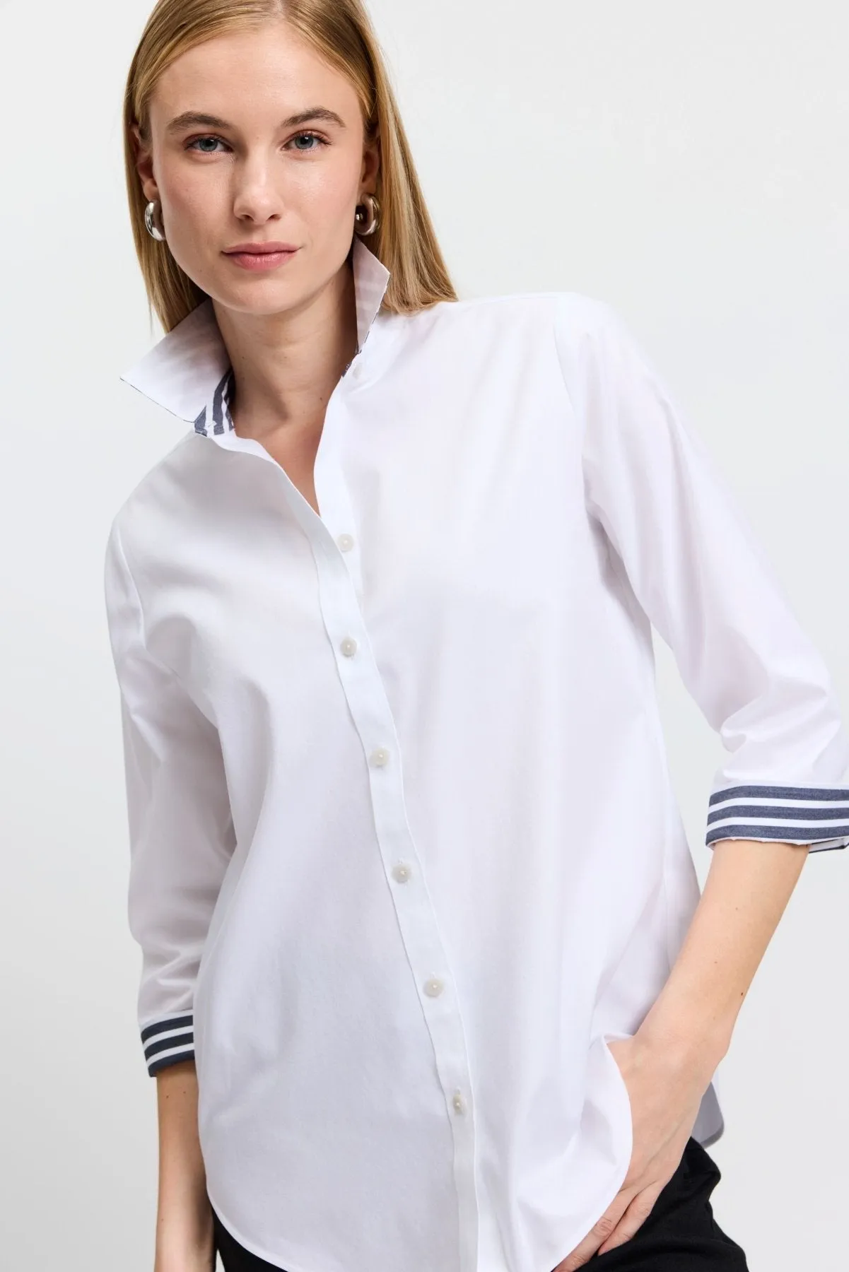 Margie Pinpoint No Iron Stripe Detail Shirt