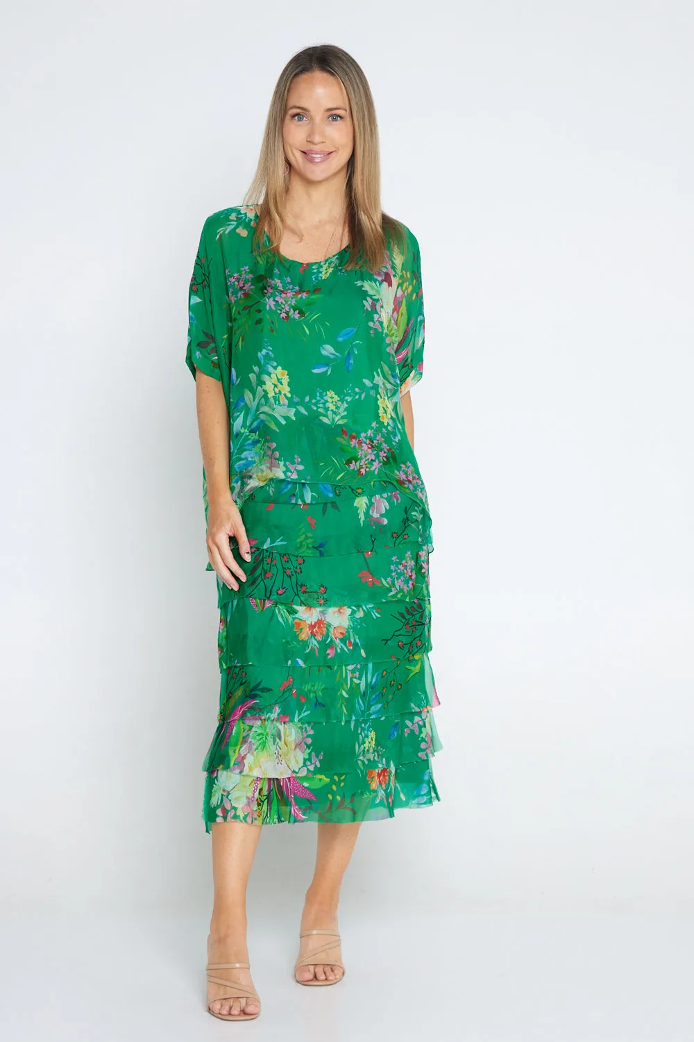 Margo Silk Dress - Emerald Botanical