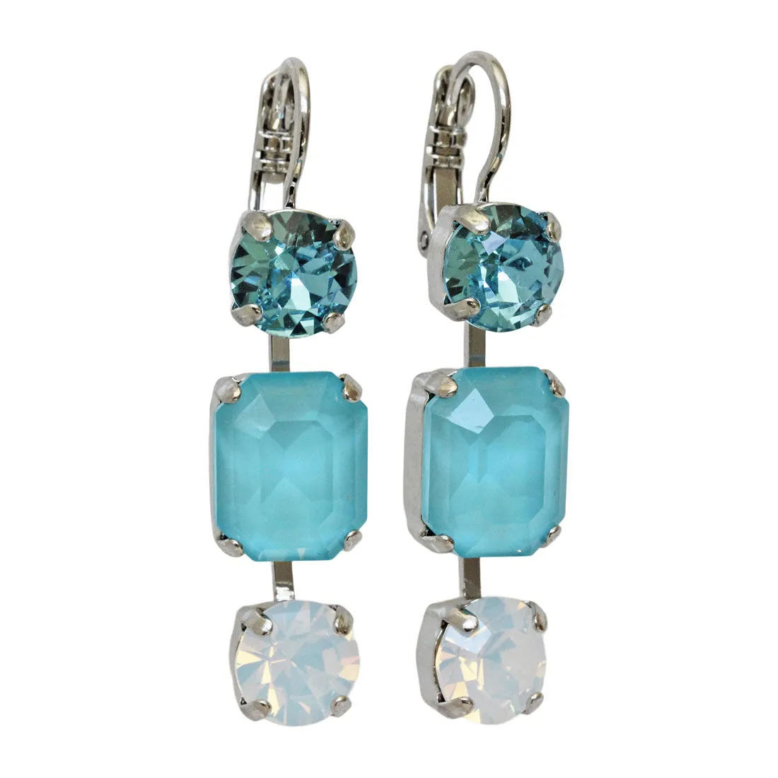 Mariana "Aegean Coast" Rhodium Plated Rectangle and Round Crystal Earrings, 1320/20 4006ro