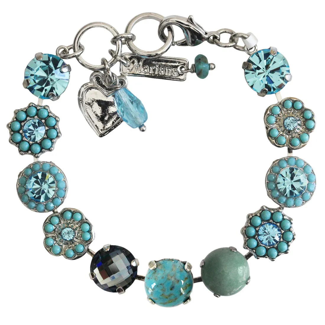 Mariana "Bliss" Rhodium Plated Lovable Rosette Crystal Bracelet, Turquoise Blue 4084 M2672ro