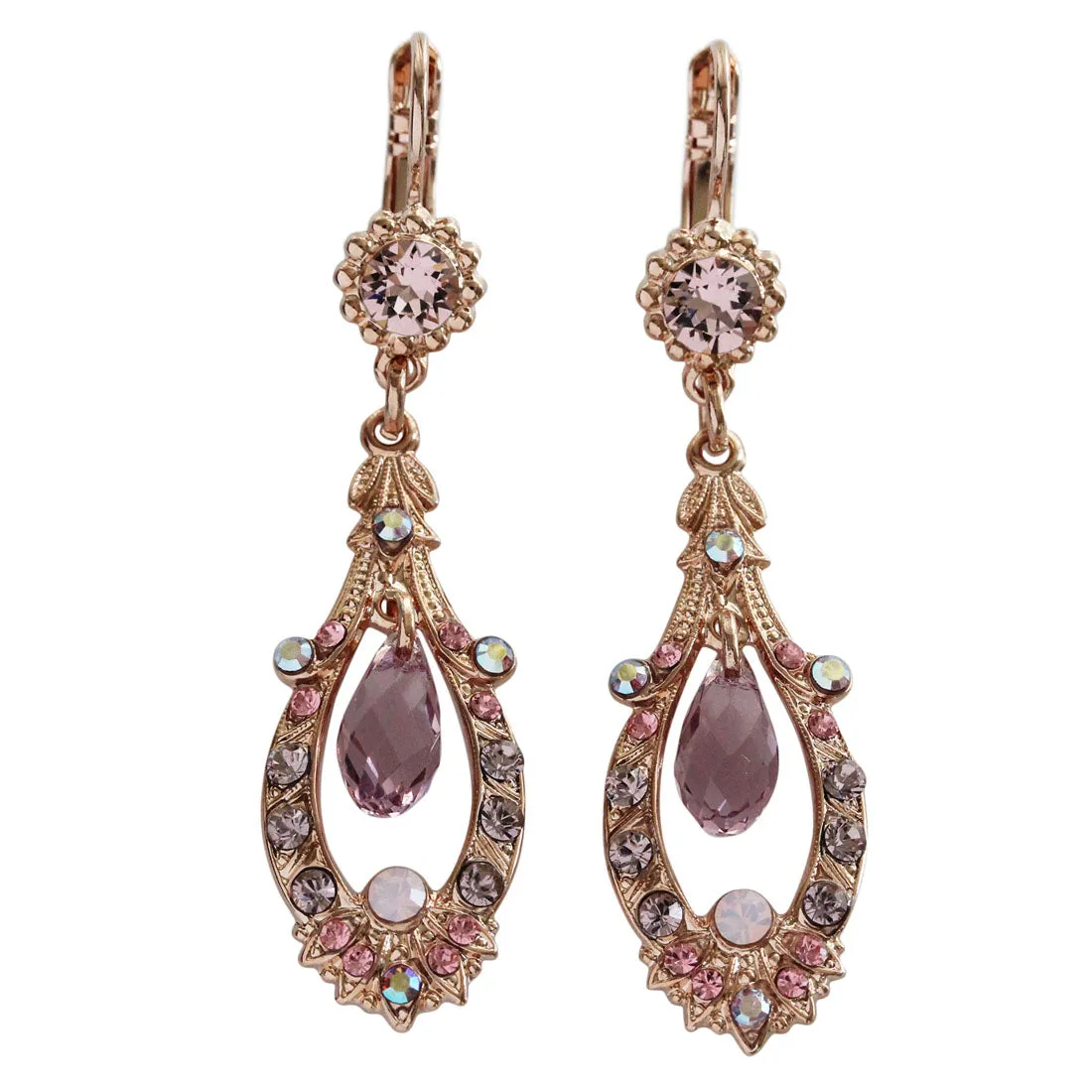 Mariana "Flamingo" Rose Gold Plated Open Oval with Dangle Briolette Crystal Earrings, 1120 319rg