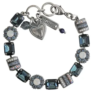 Mariana "Mood Indigo" Silver Plated Baguette Rectangular Floral Crystal Bracelet, 4099 1069