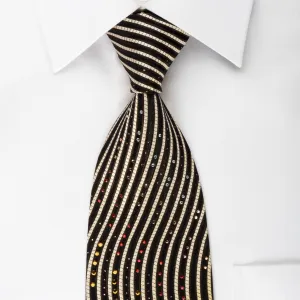 Marie Claire Silk Rhinestone Necktie Orange Waves On Dark Brown With Sparkles